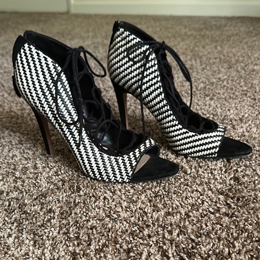 Zara Black and White Lace-Up Heels